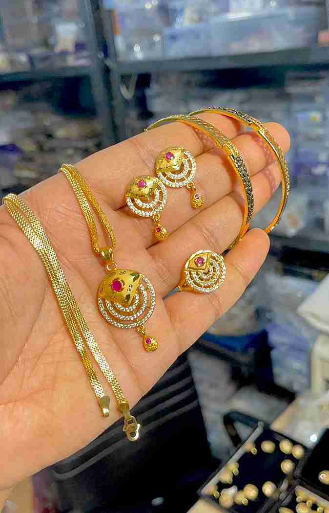 Gold Plated Pendant With Tops Ad Adjustable Ring With Bangle Combo